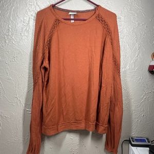 Knox Rose Burnt Orange‎ Raglan Sleeve Round Neck Lace Trim Knit Blouse Sz 2XL
